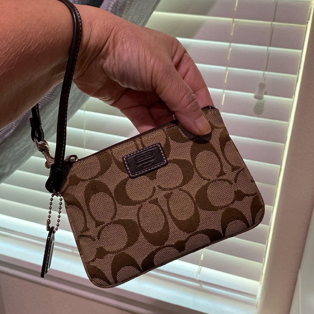 Coach Tan and Brown Signature Pouch
